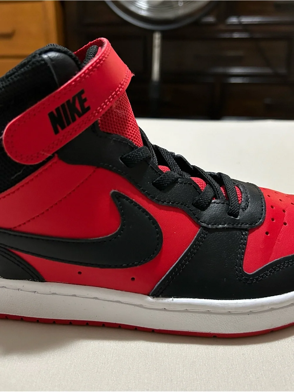 Boys Nike Court Boroughs Mid 2 in Red and Black